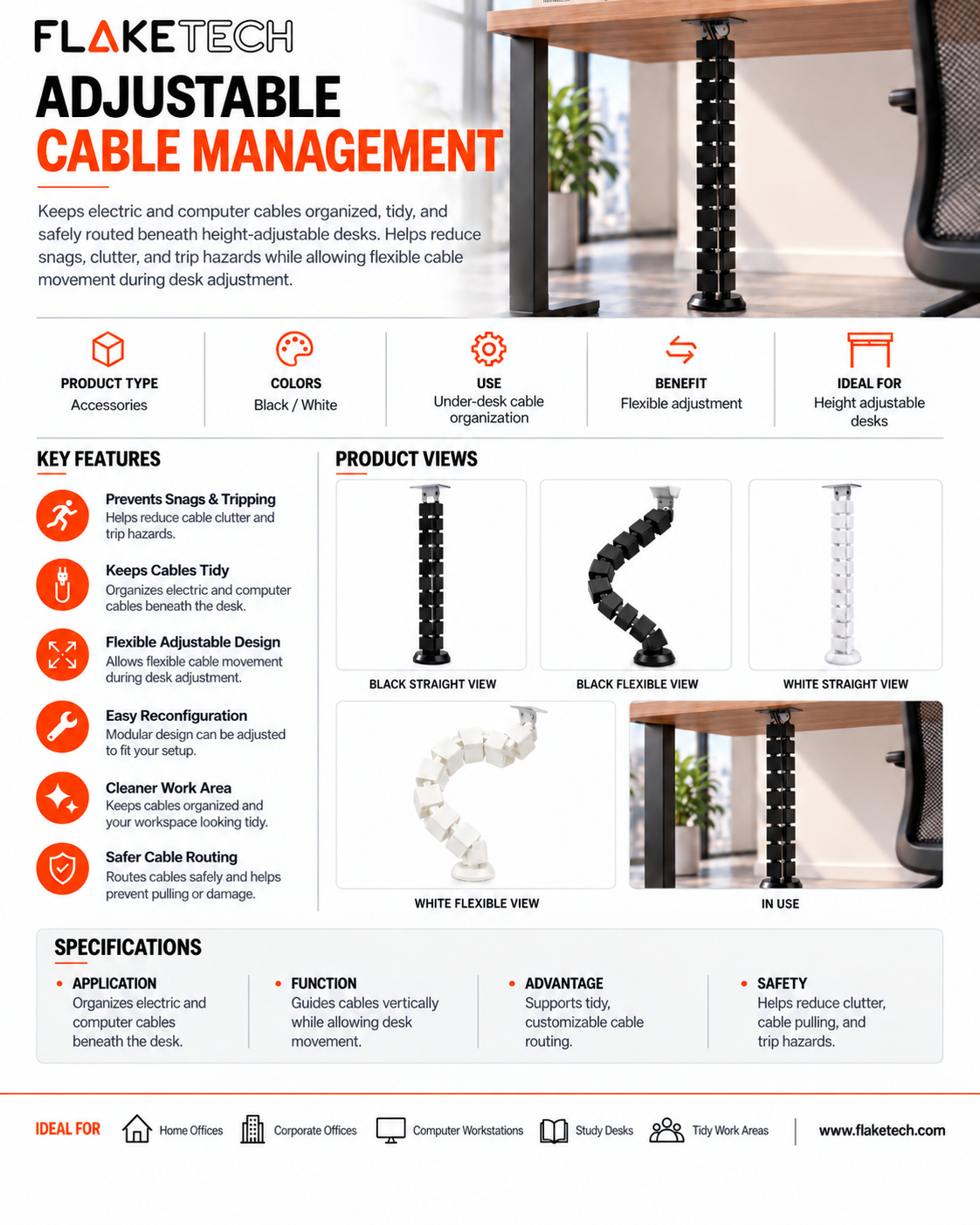 desk cable management - flaketech