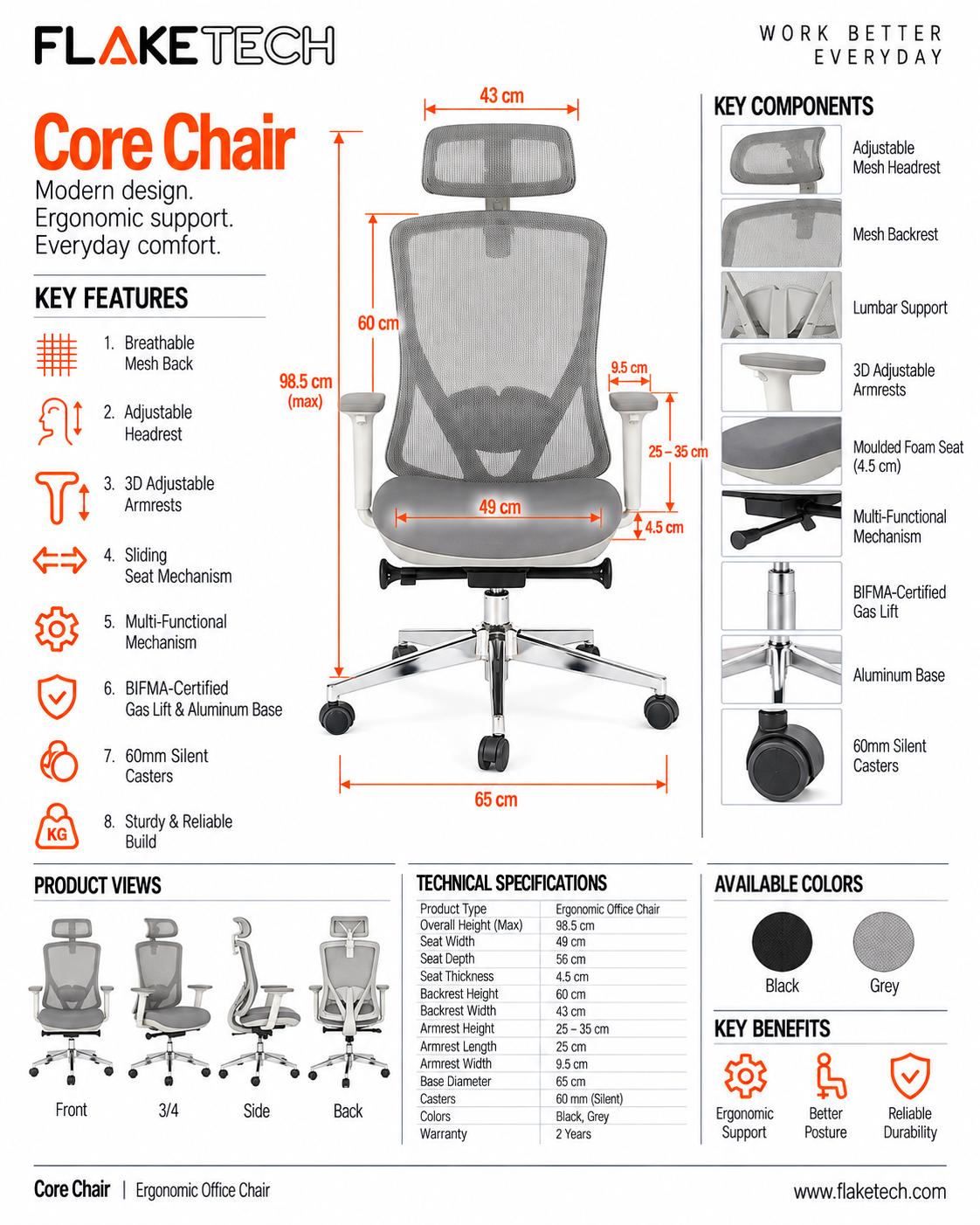 back mesh office chair | Core Chair
- Flaketech