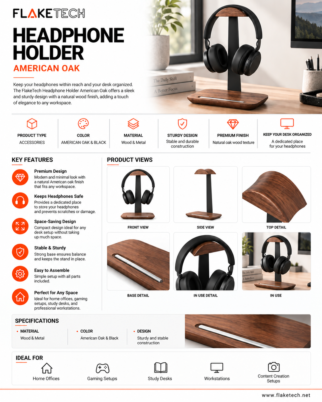 American Oak Headphone holder